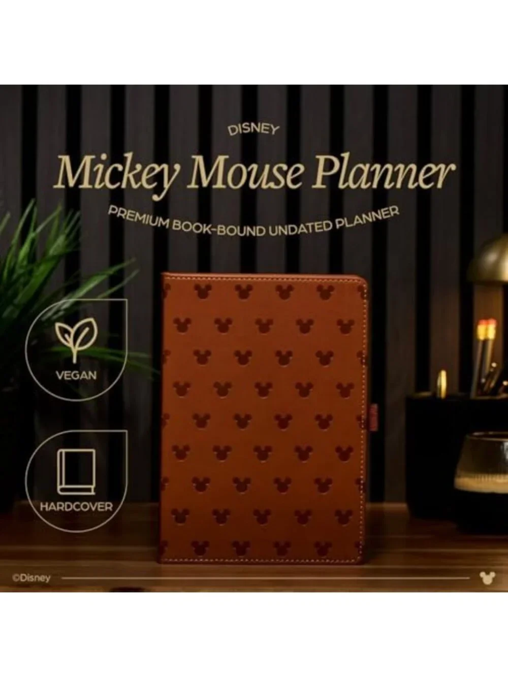 Undated 12-Month Planner, Mickey Mouse Design, Embossed Vegan Leather, Small